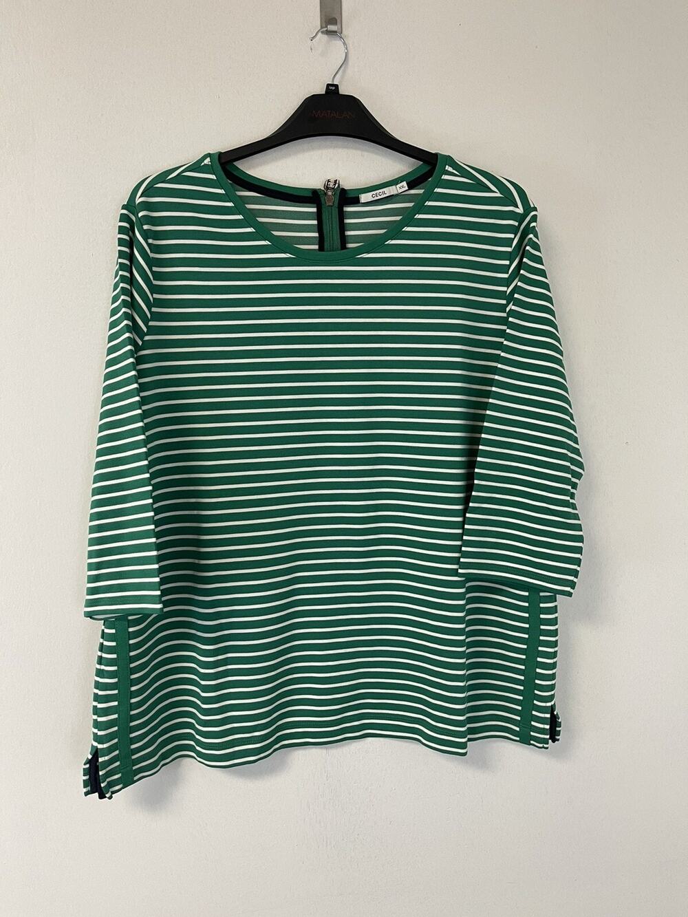 Cecil Sweater Womens 2XL XXL Pullover Striped 3/4 Sleeve Green Shirt N206